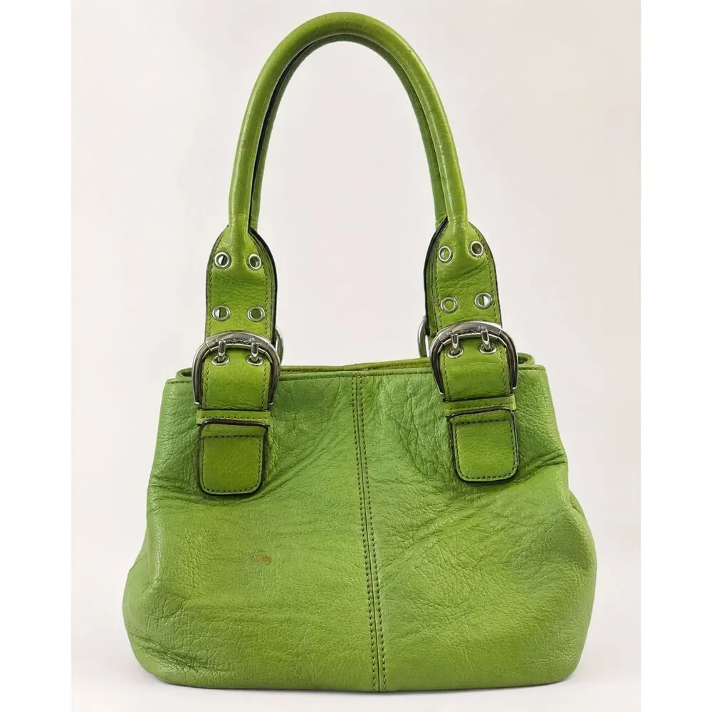 Tignanello Lime Green Leather Shoulder Bag Y2K Buckle Grommet Purse